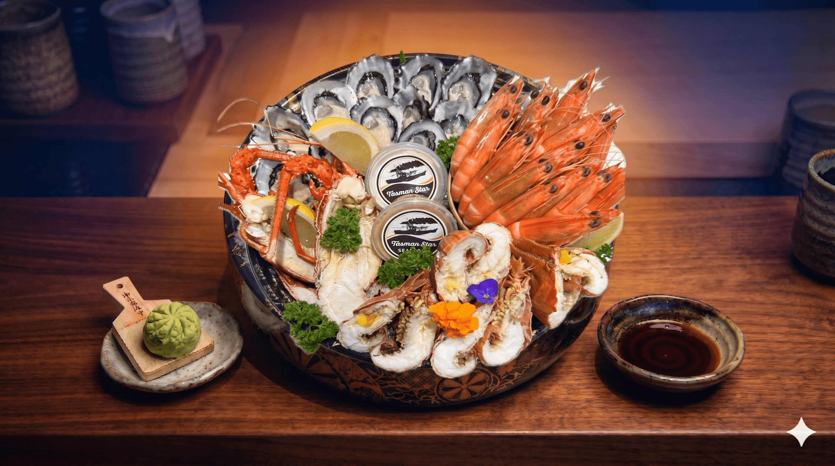 Ocean platter — Pacific oysters, king prawns, WA crayfish and Balmain bugs from Tasman Star Seafood Gold Coast
