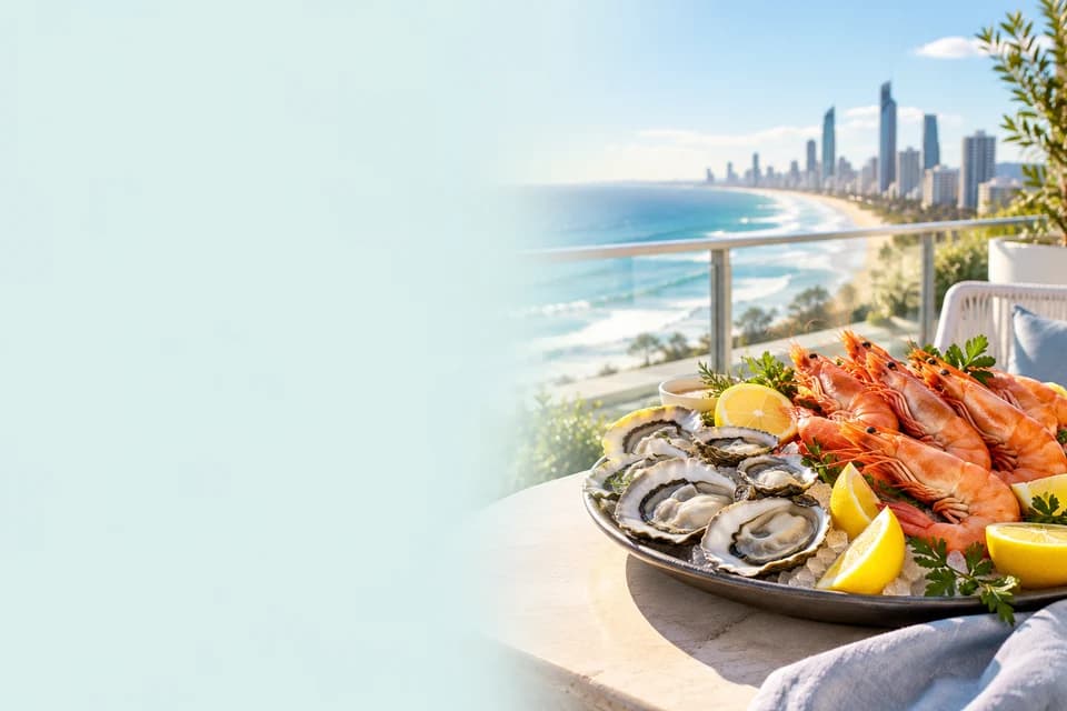 Seafood on a sunny balcony overlooking the Gold Coast
