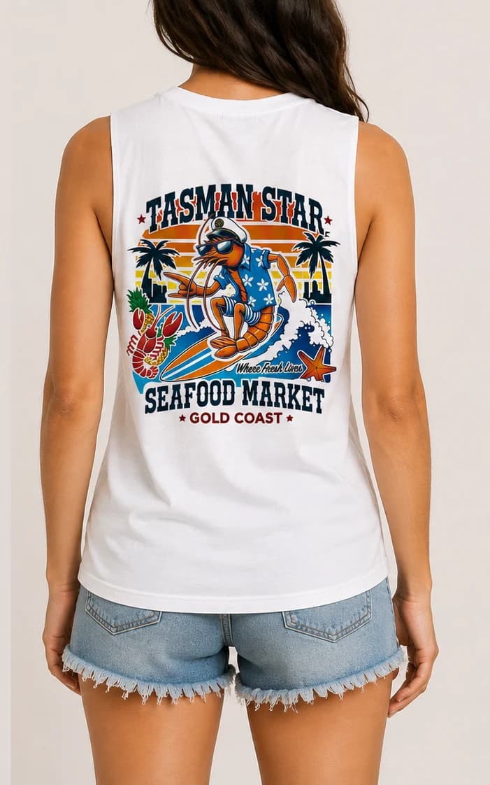 Tasman Star Singlet, White, product photo 3