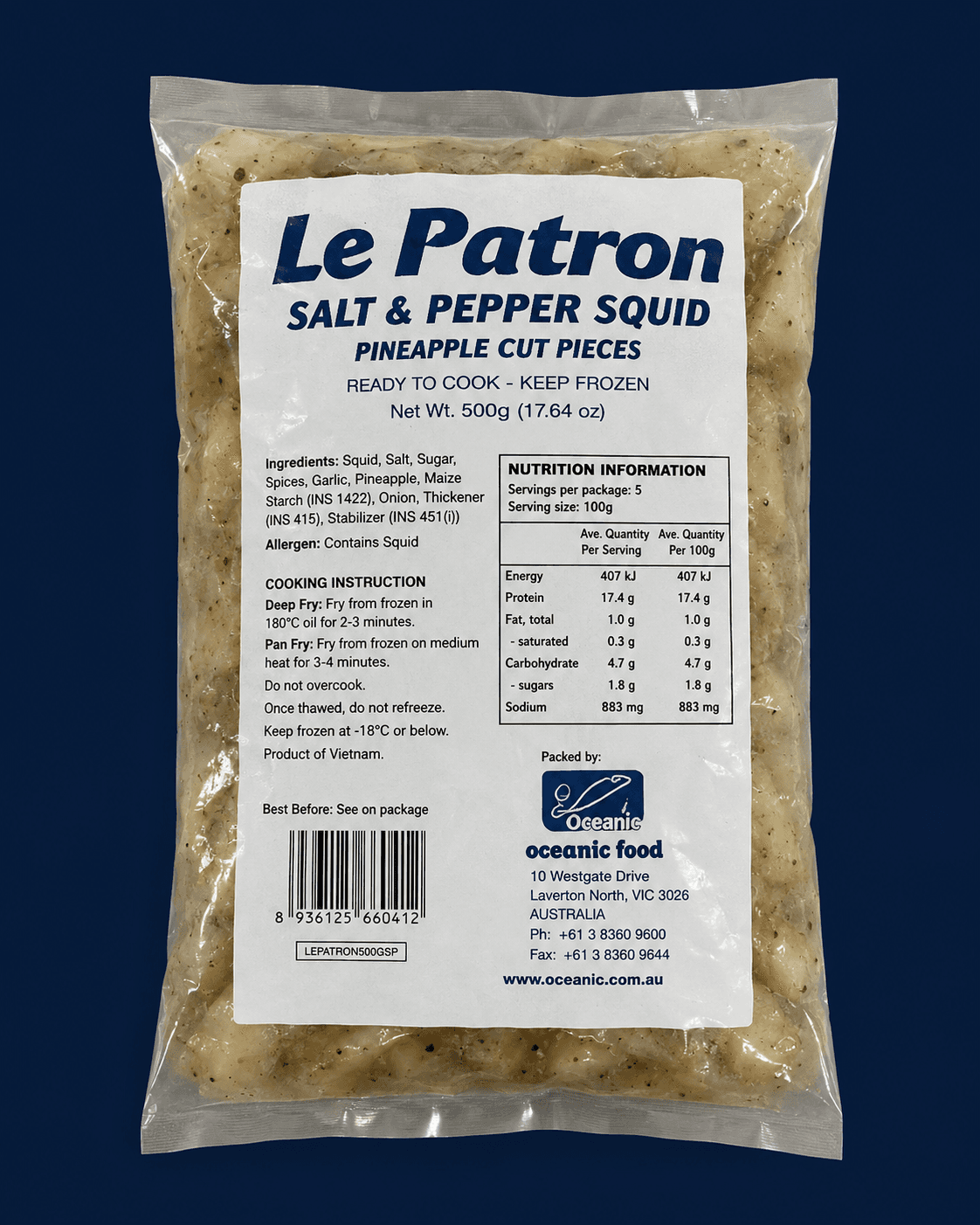 Le Patron Salt & Pepper Squid, fresh Frozen Traded from Tasman Star Seafood, Gold Coast