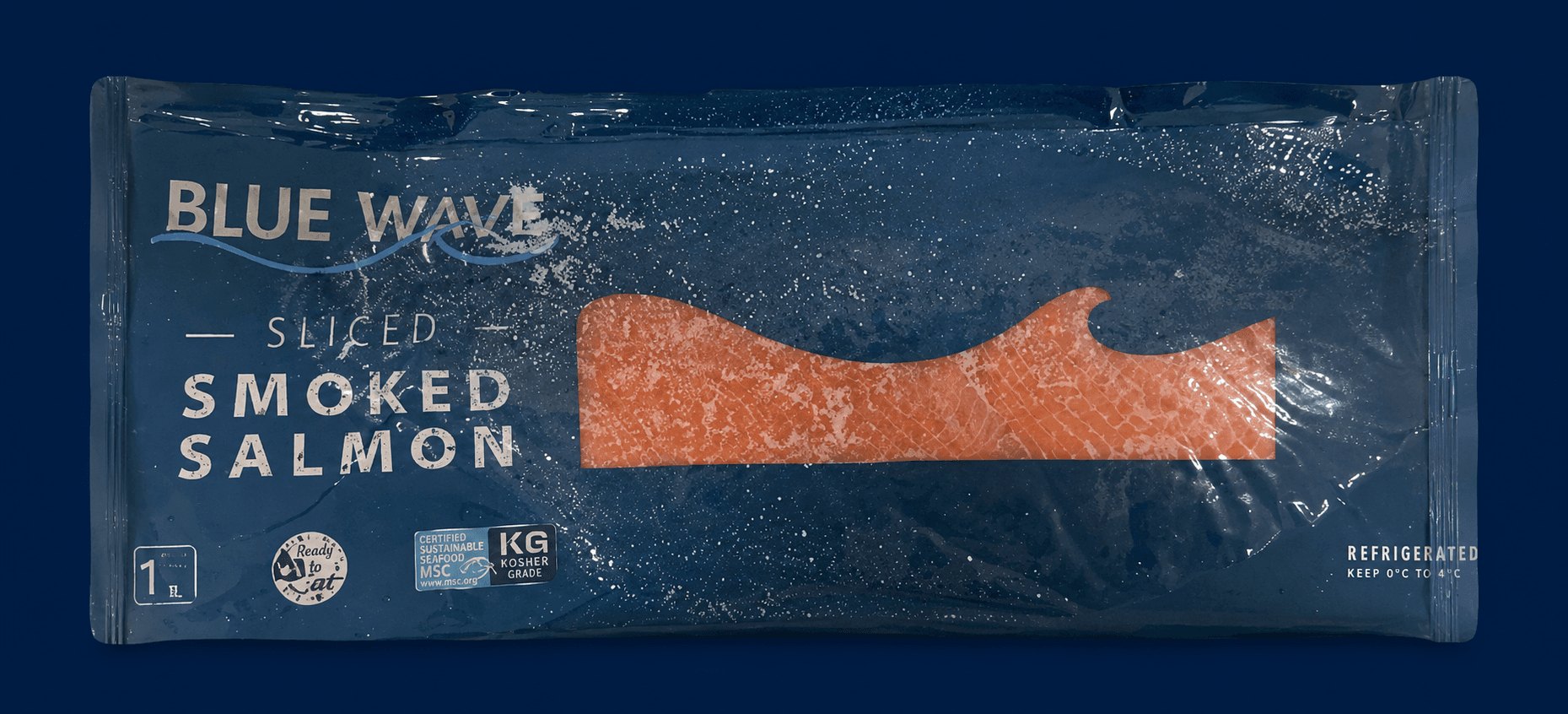 Blue Wave Sliced Smoked Salmon 1kg, fresh Frozen Traded from Tasman Star Seafood, Gold Coast